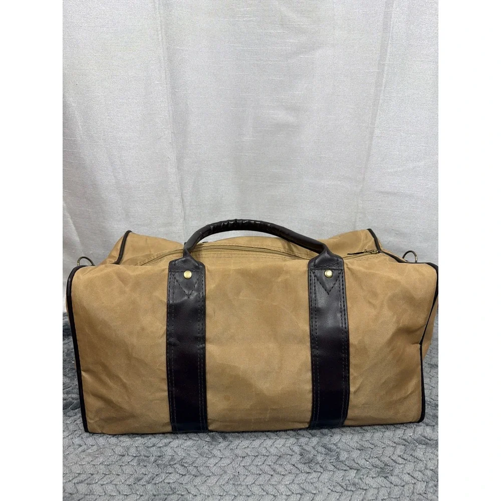 Pierre Cardin Vintage Duffle Bag Tan Nylon Brown Trim Weekender Travel Luggage